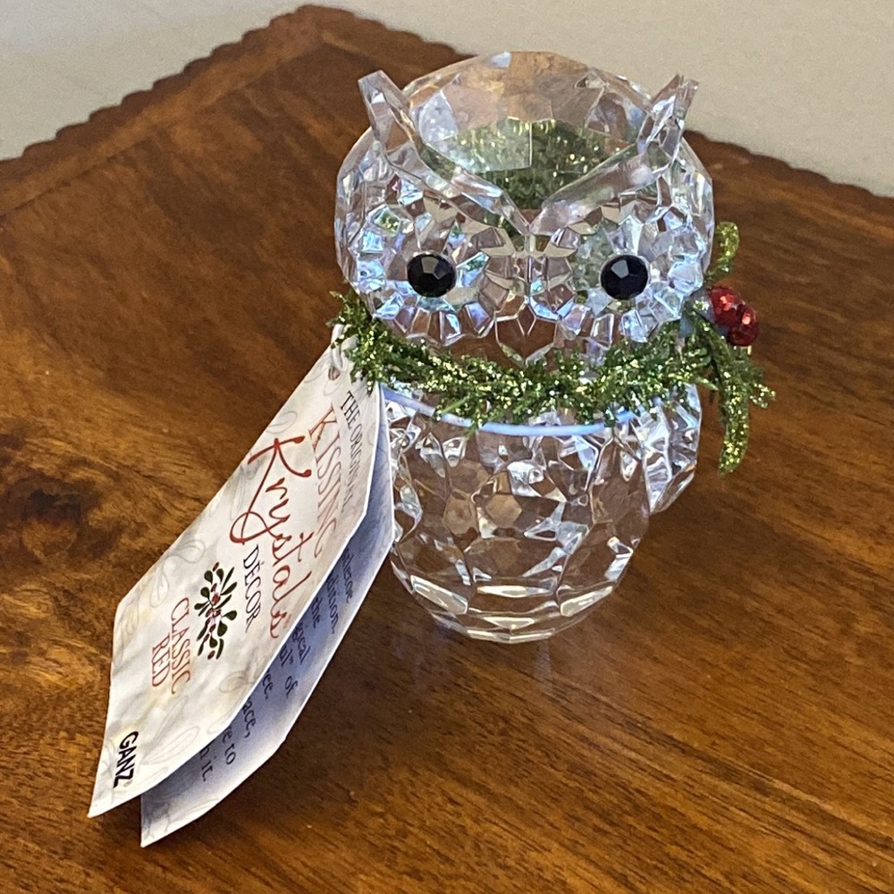 NWT Ganz Kissing Krystals Etched Owl Mistletoe Ornament KK536.